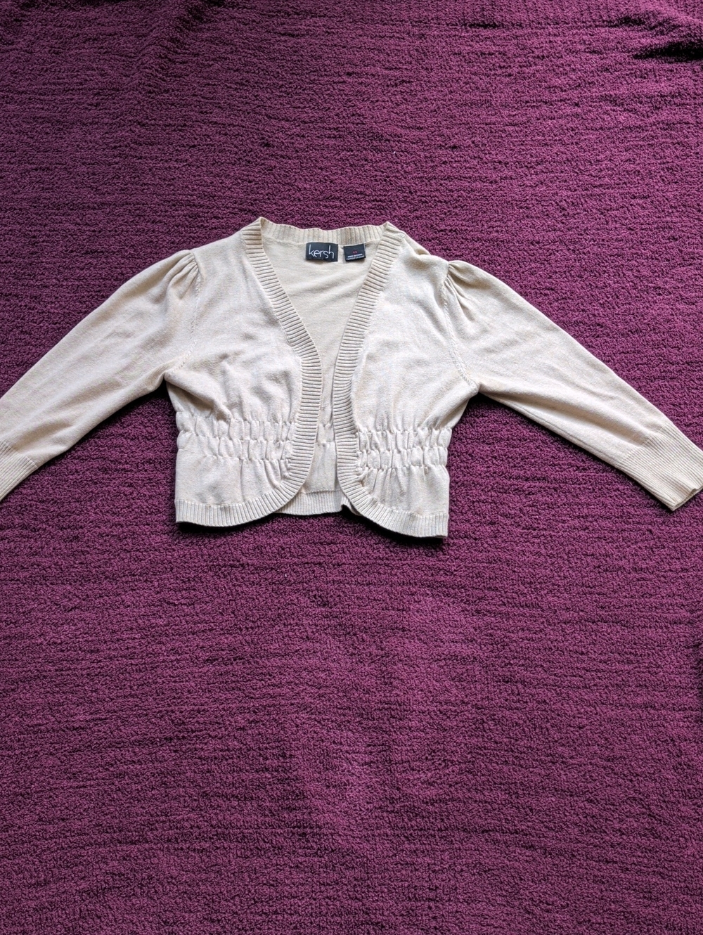 Kersh Light Gold Cropped Ruched-Waist Cardigan